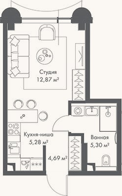 Планировка: Студия, 28,1 м²