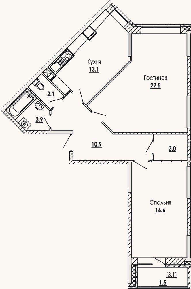 Планировка: 2-к, 72,1 м²