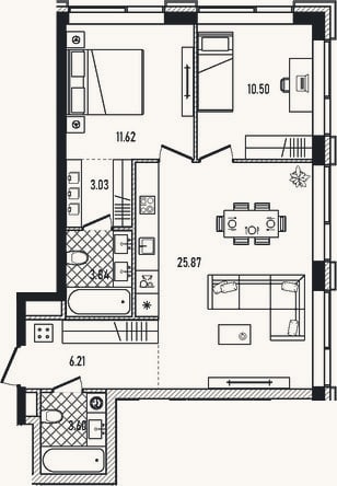 Планировка: 3-к, 64,7 м²