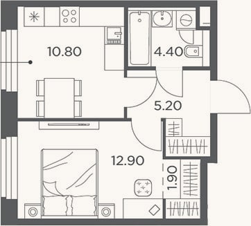 Планировка: 1-к, 35,2 м²