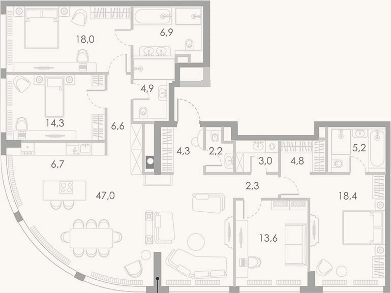 Планировка: 4+ к, 158,2 м²