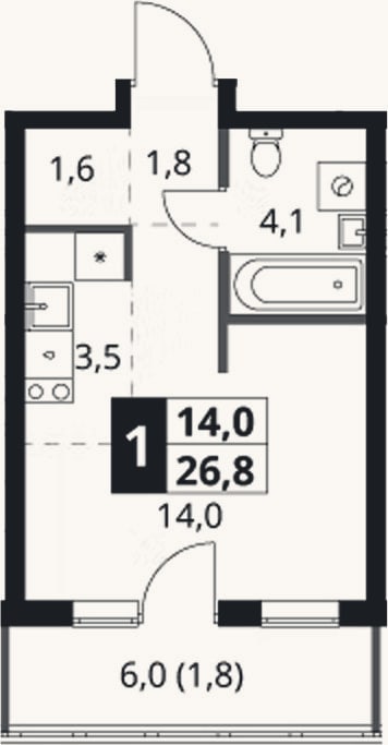 Планировка: Студия, 25 м²