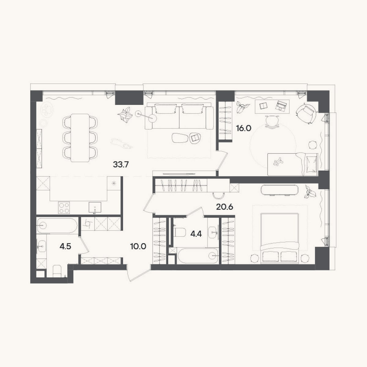 Планировка: 3-к, 89,2 м²