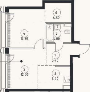 Планировка: 2-к, 45,3 м²