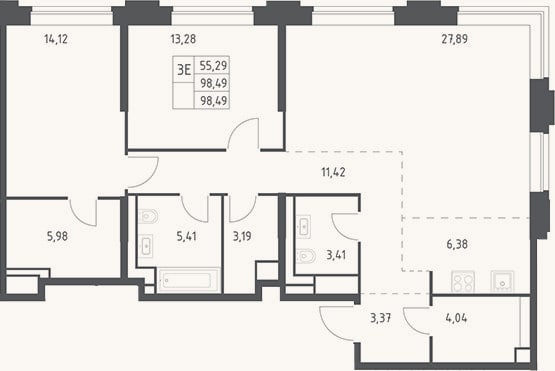 Планировка: 3-к, 98,5 м²