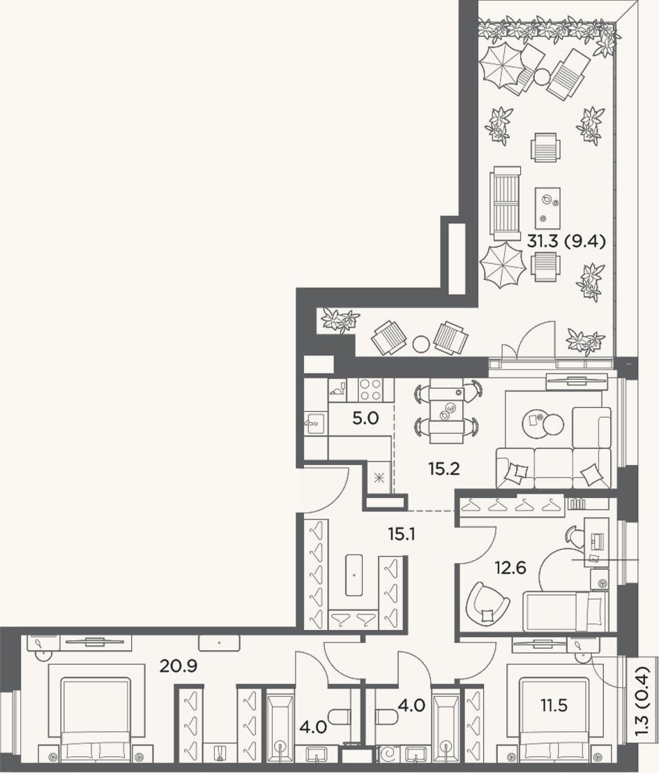 Планировка: 4+ к, 88,3 м²