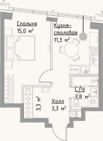 Планировка: 1-к, 36,7 м²
