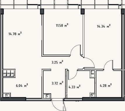 Планировка: 3-к, 62,3 м²