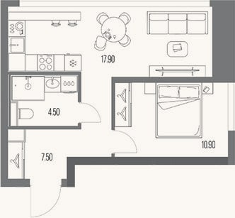 Планировка: 1-к, 40,8 м²