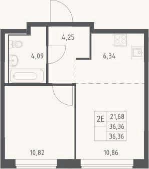 Планировка: 2-к, 36,4 м²