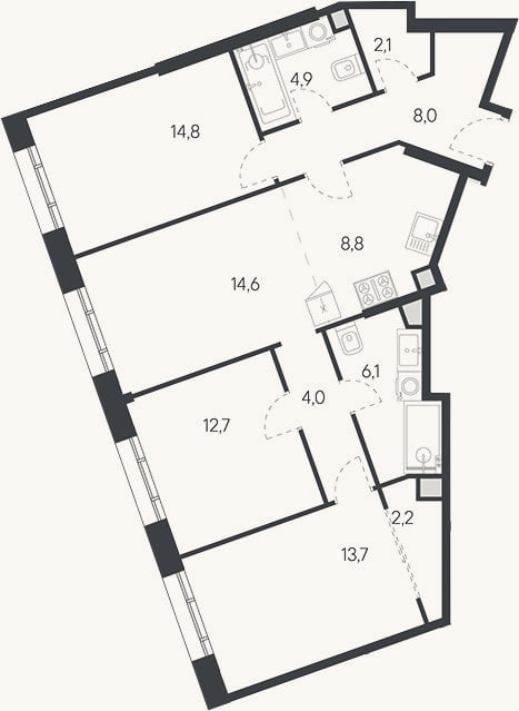 Планировка: 4+ к, 91,9 м²