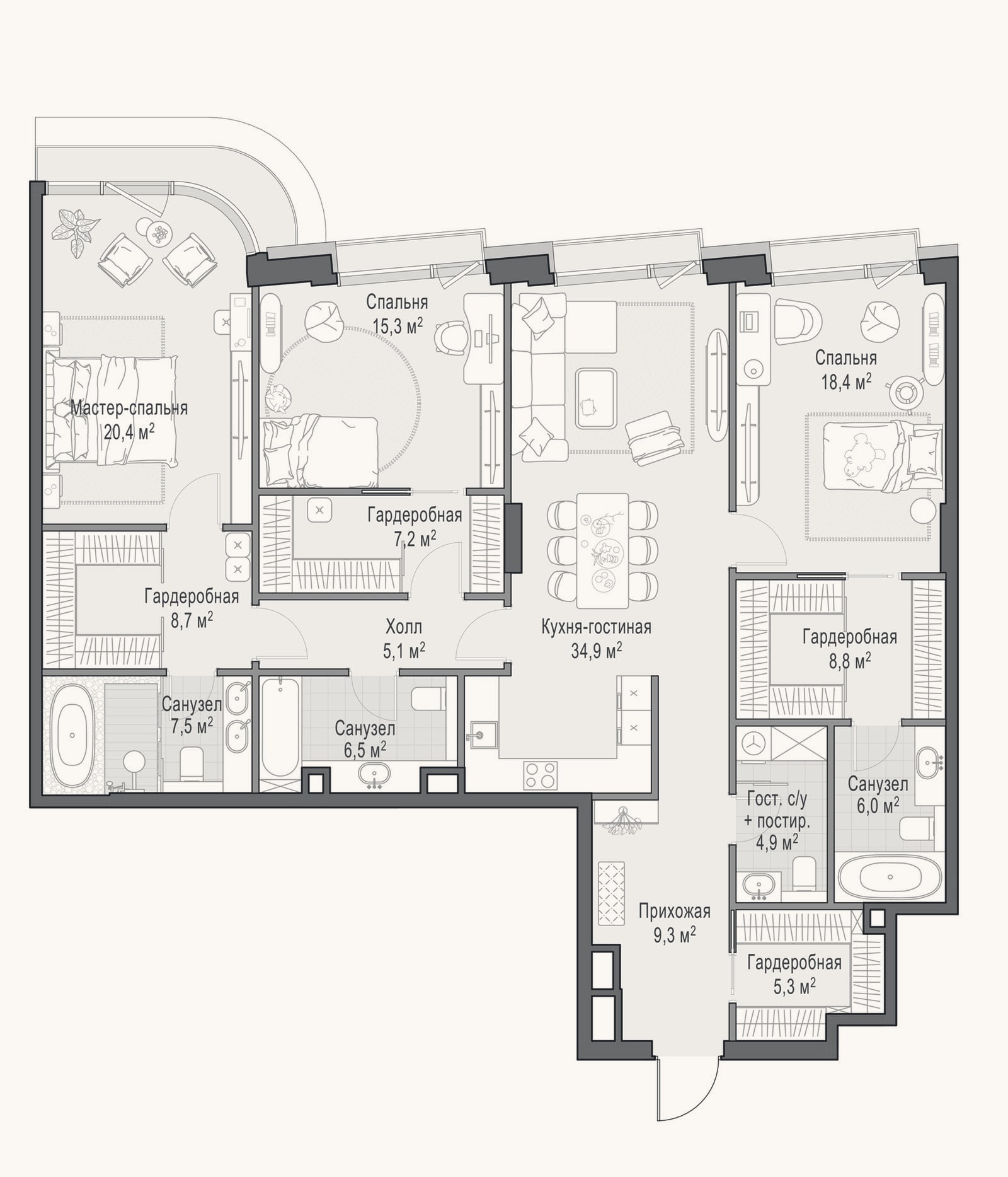 Планировка: 4+ к, 160,2 м²
