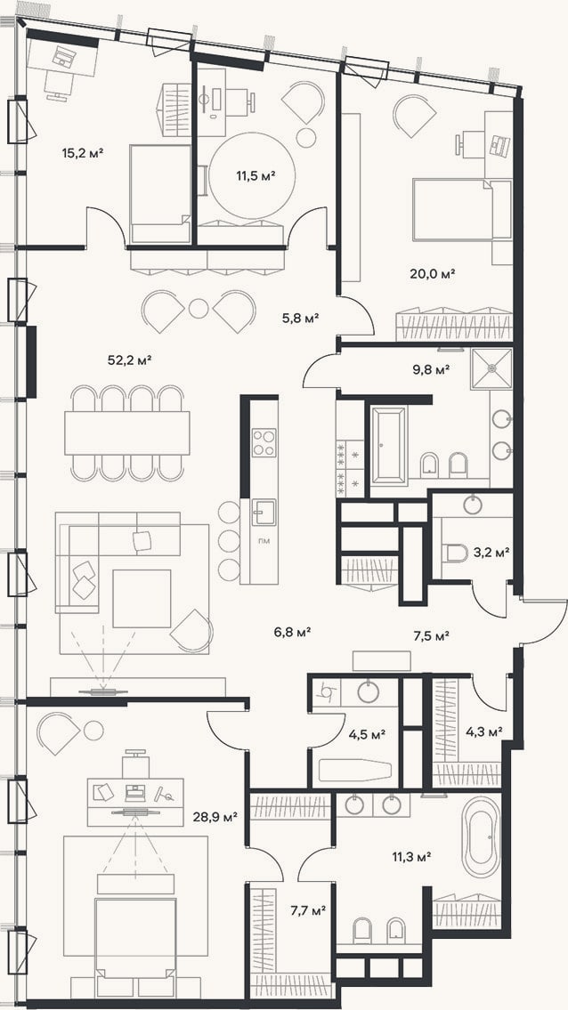 Планировка: 4+ к, 188,7 м²