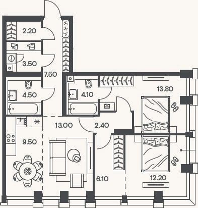 Планировка: 3-к, 78,8 м²