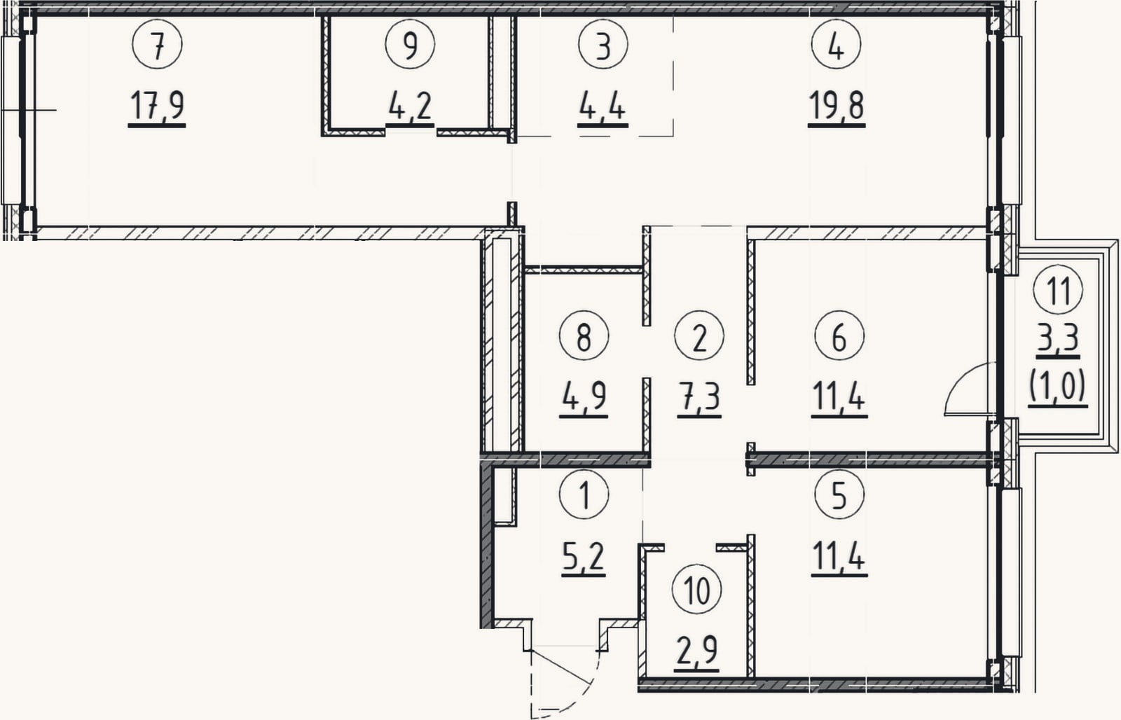 Планировка: 3-к, 89,4 м²
