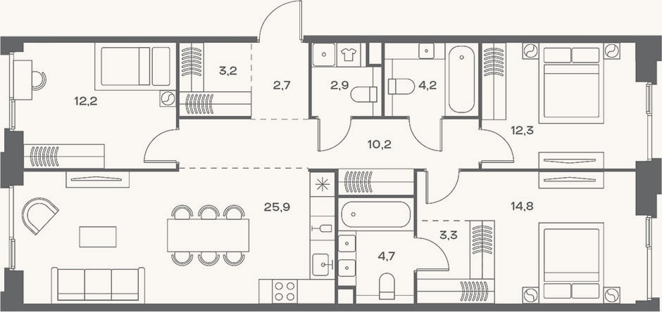 Планировка: 4+ к, 96,4 м²