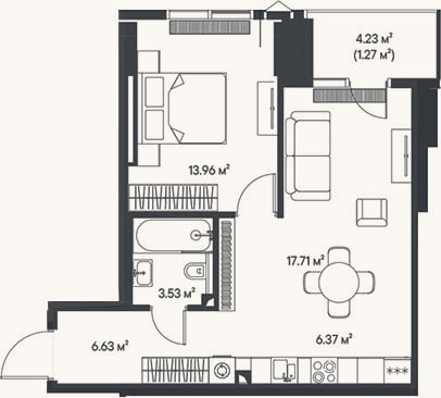 Планировка: 2-к, 48,2 м²