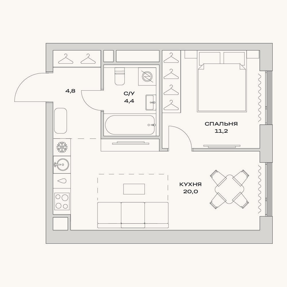 Планировка: 2-к, 40,4 м²
