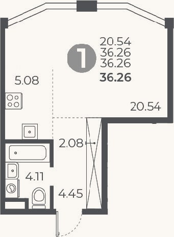 Планировка: Студия, 36,3 м²
