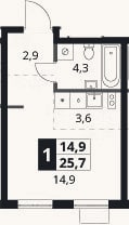 Планировка: Студия, 25,7 м²