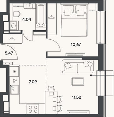 Планировка: 2-к, 38,8 м²