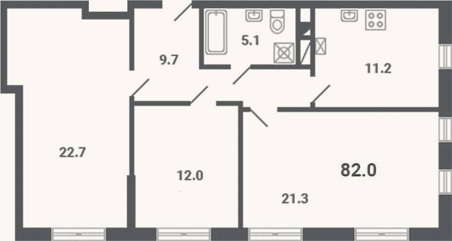 Планировка: 3-к, 82 м²