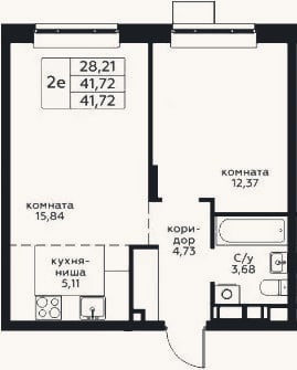 Планировка: 2-к, 41,7 м²