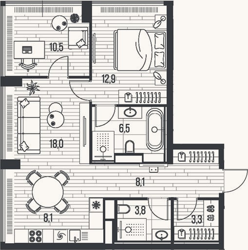Планировка: 3-к, 71,3 м²