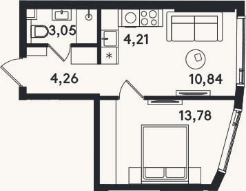 Планировка: 2-к, 36,1 м²