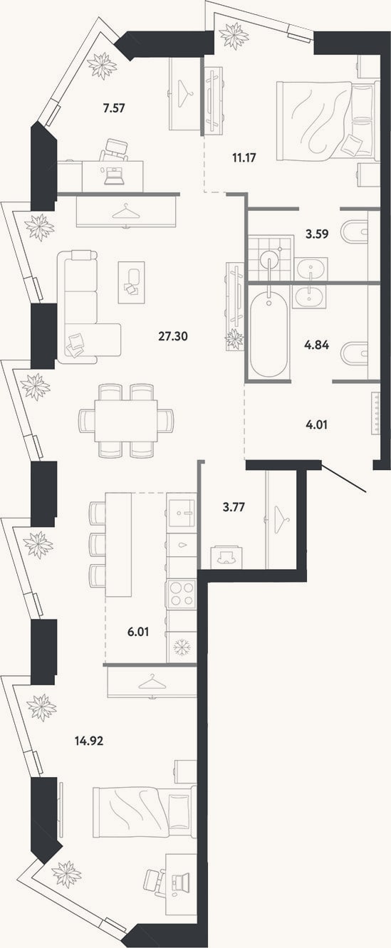 Планировка: 2-к, 83,2 м²