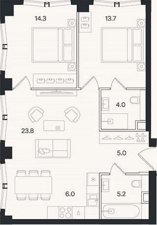 Планировка: 3-к, 72 м²