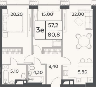 Планировка: 3-к, 80,8 м²