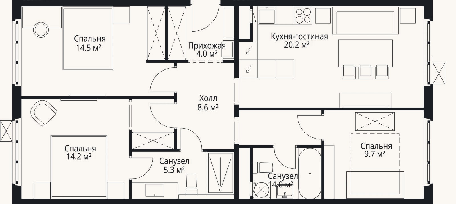 Планировка: 4+ к, 80,5 м²