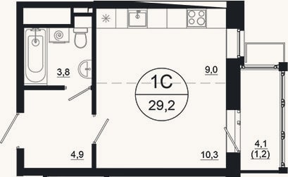 Планировка: Студия, 28 м²