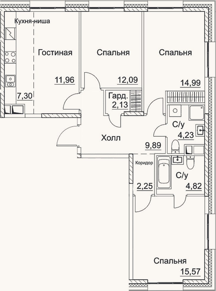 Планировка: 4+ к, 85,2 м²