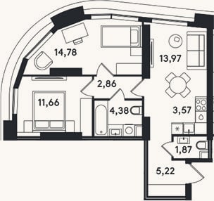 Планировка: 3-к, 58,3 м²