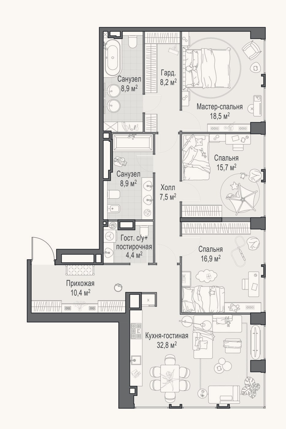 Планировка: 4+ к, 131,9 м²