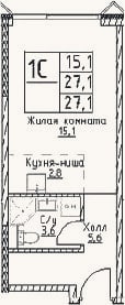 Планировка: Студия, 27,1 м²