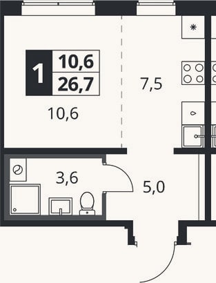 Планировка: Студия, 26,7 м²