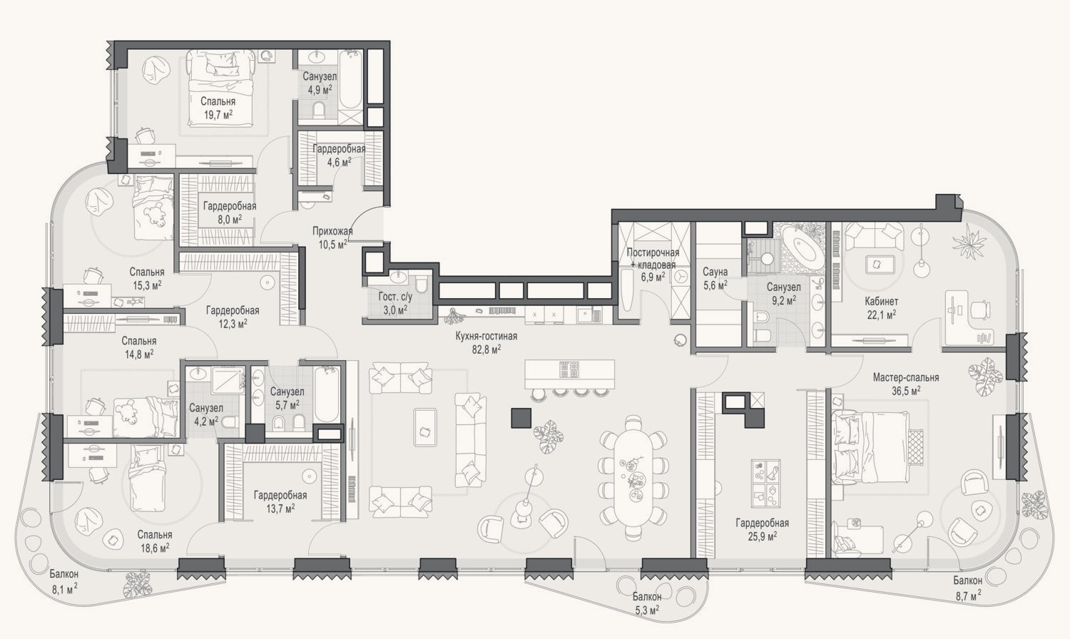 Планировка: 4+ к, 320,4 м²