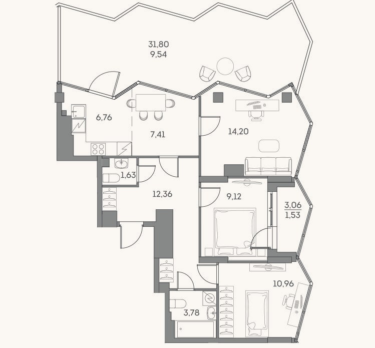 Планировка: 4+ к, 66,2 м²