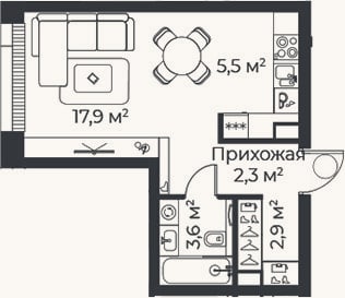 Планировка: Студия, 32,2 м²