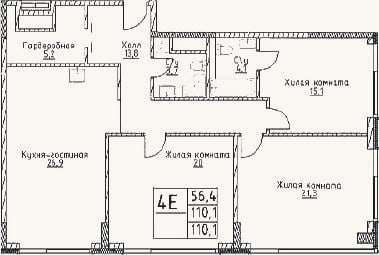 Планировка: 4+ к, 110,1 м²