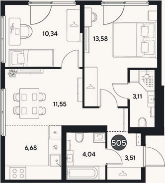 Планировка: 3-к, 52,8 м²