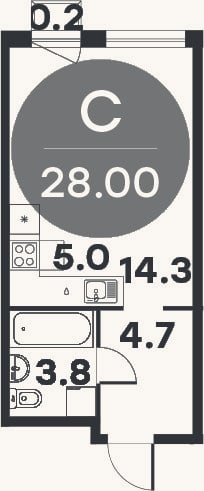 Планировка: Студия, 27,8 м²