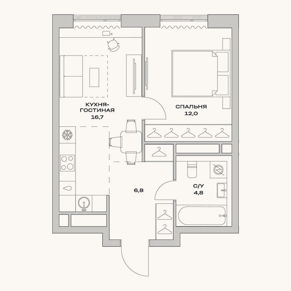 Планировка: 2-к, 40,3 м²