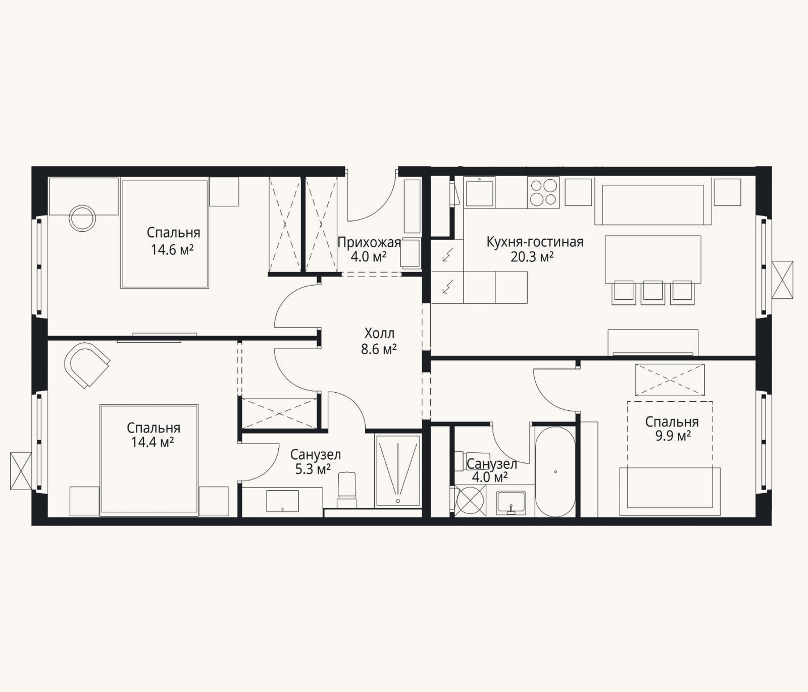 Планировка: 4+ к, 81,1 м²