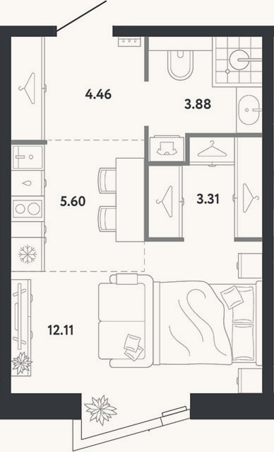 Планировка: Студия, 29,4 м²