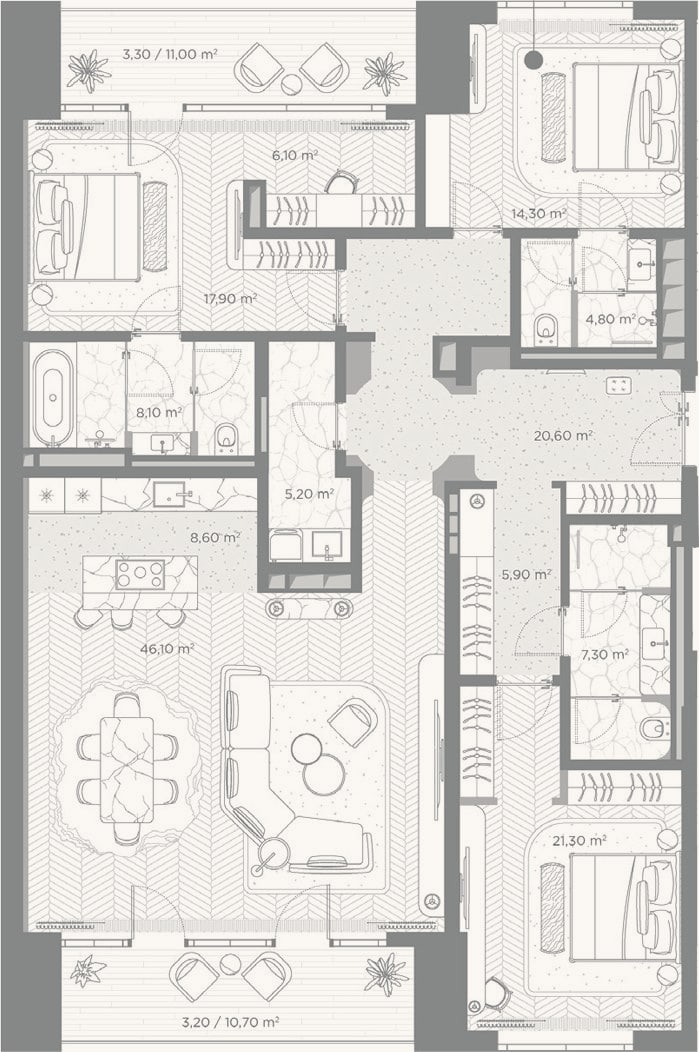 Планировка: 3-к, 166,2 м²