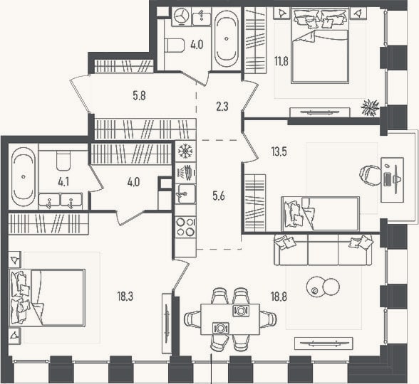 Планировка: 4+ к, 88,2 м²